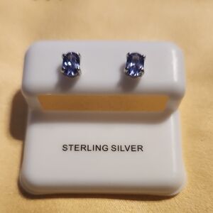 Sterling Silver Lab Grown Tanzanite Stud Earrings